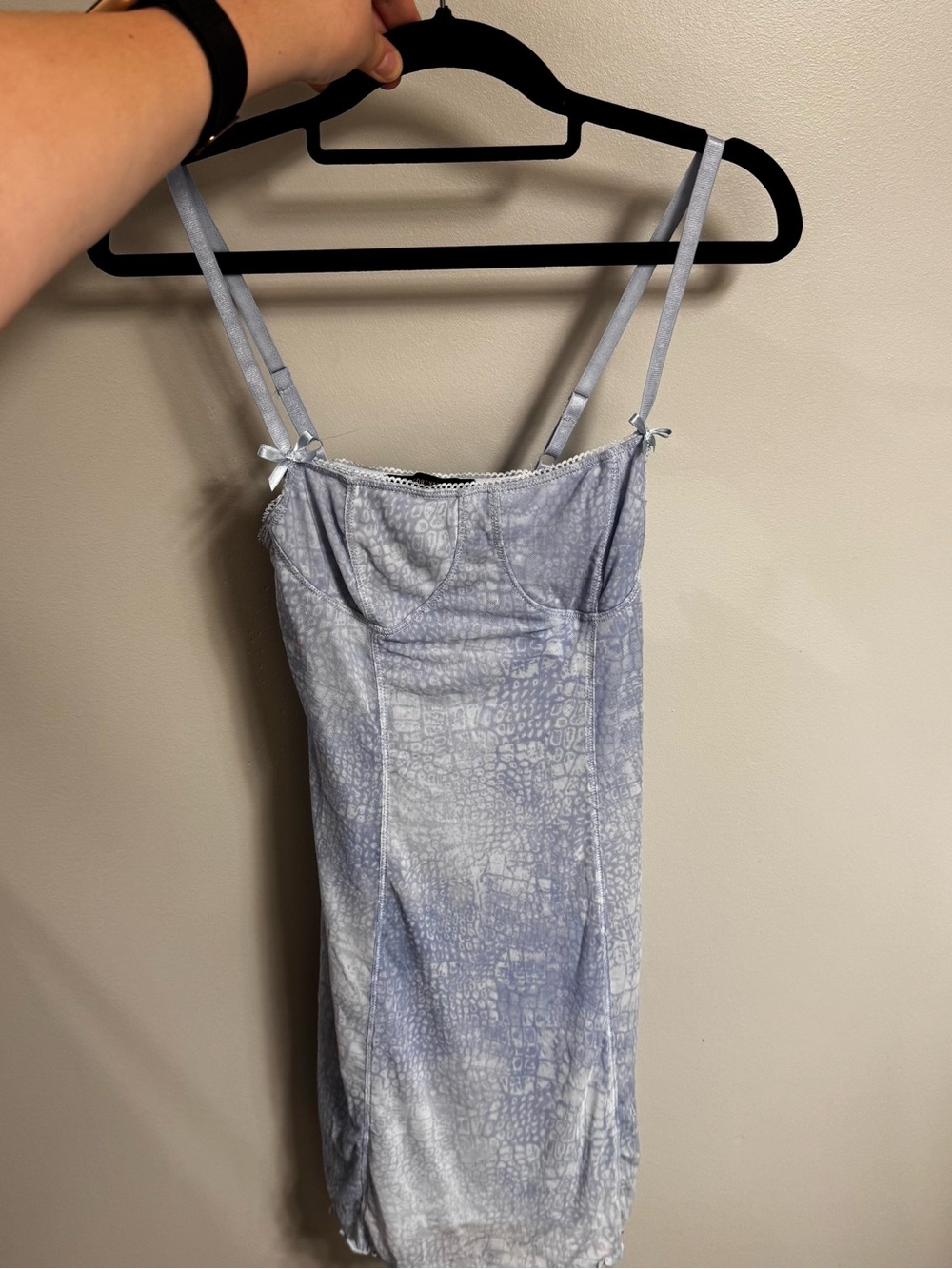 Forever 21 Blue White Animal Print Mesh Cami Mini Dress Lettuce Hem Small S